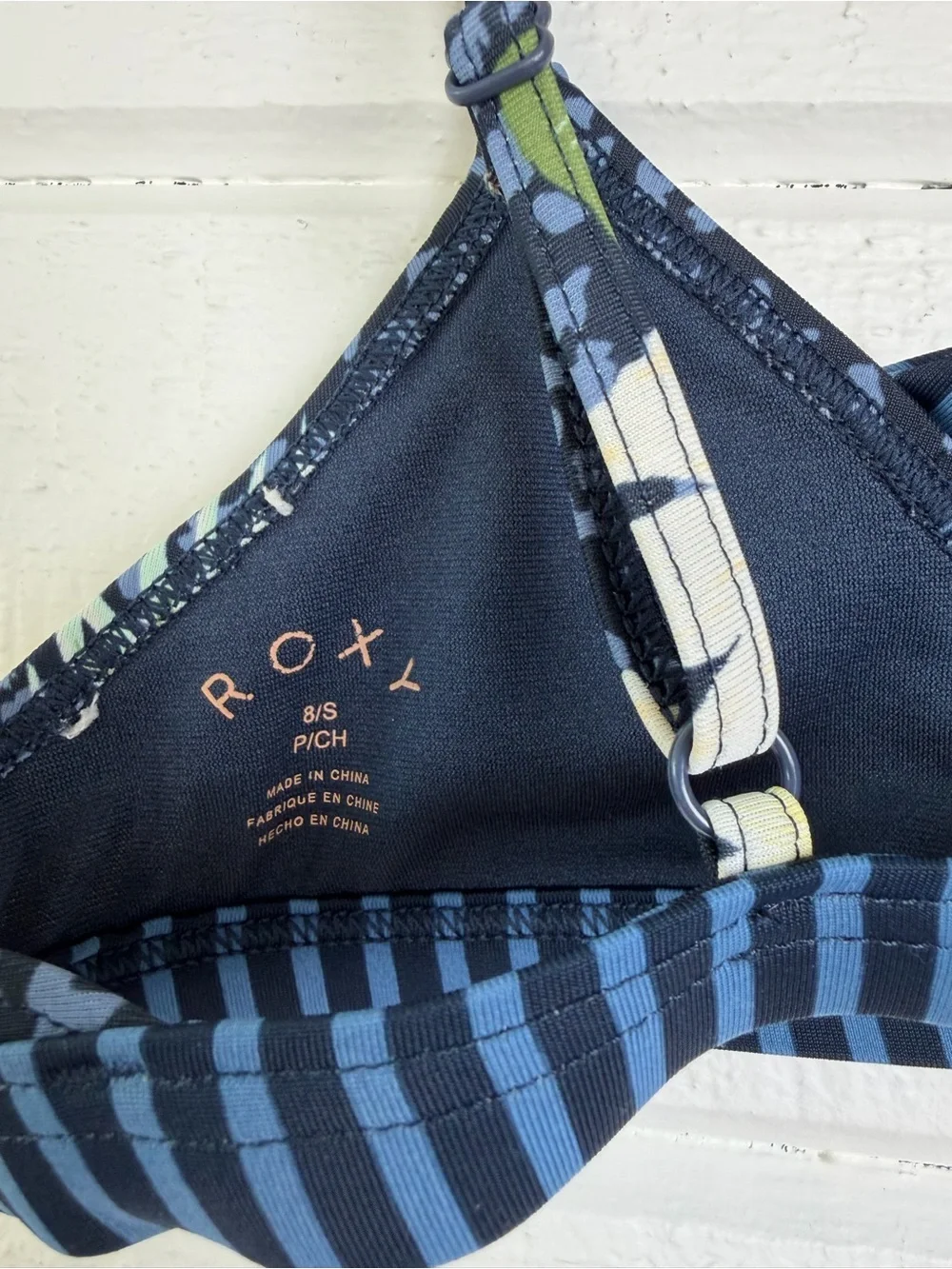 Roxy Girls Navy Blue Floral & Stripe Bikini Top